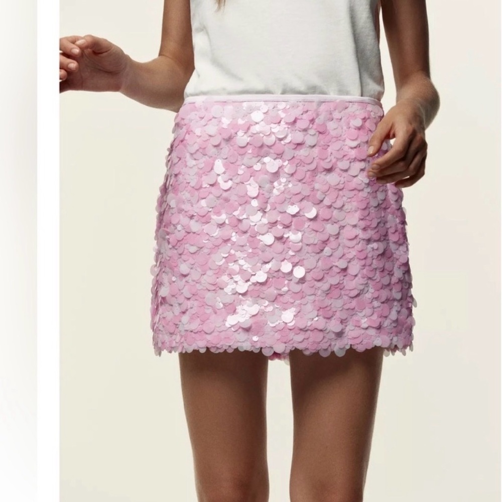 Zara NWOT viral summer Pink Purple Barbie sequin embellished mini skirt Small - Picture 2 of 6